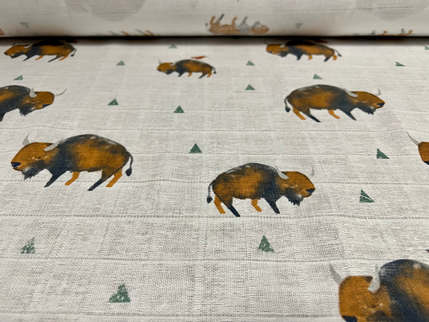 Muslin cotton woven dress fabric, per metre - buffalo print - white & brown