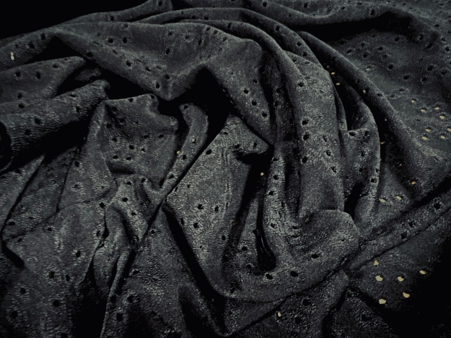 Broderie anglaise stretch spandex jersey fabric, per metre - black