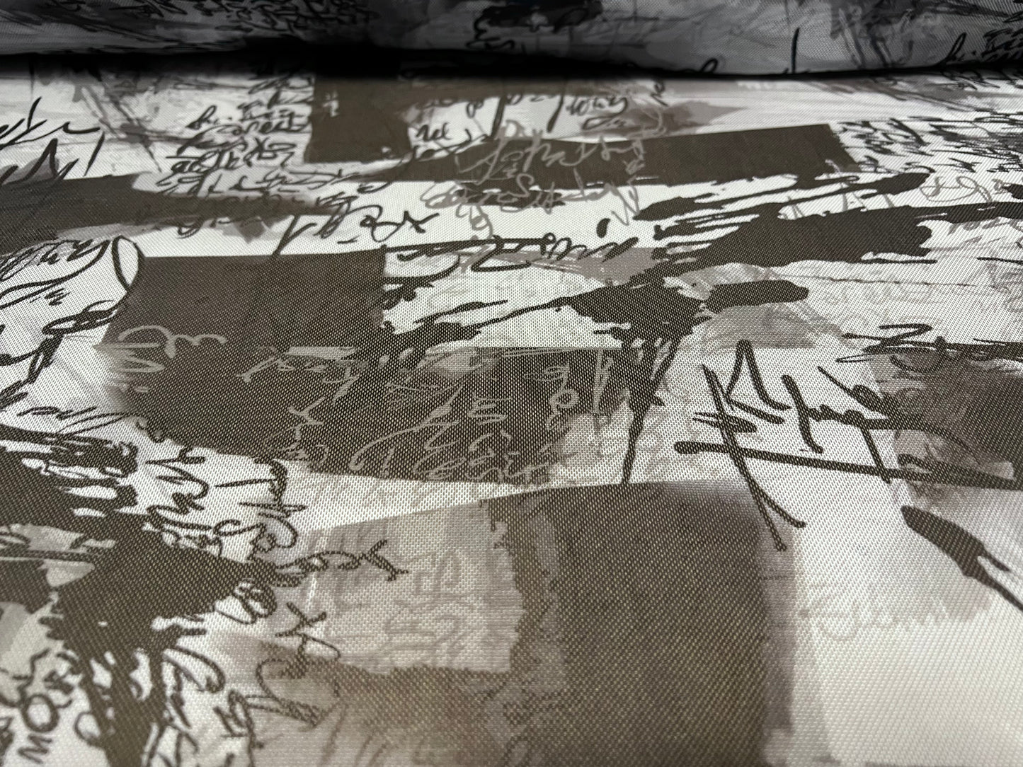 Mesh net sheer fabric, per metre - scribble print - charcoal grey & white