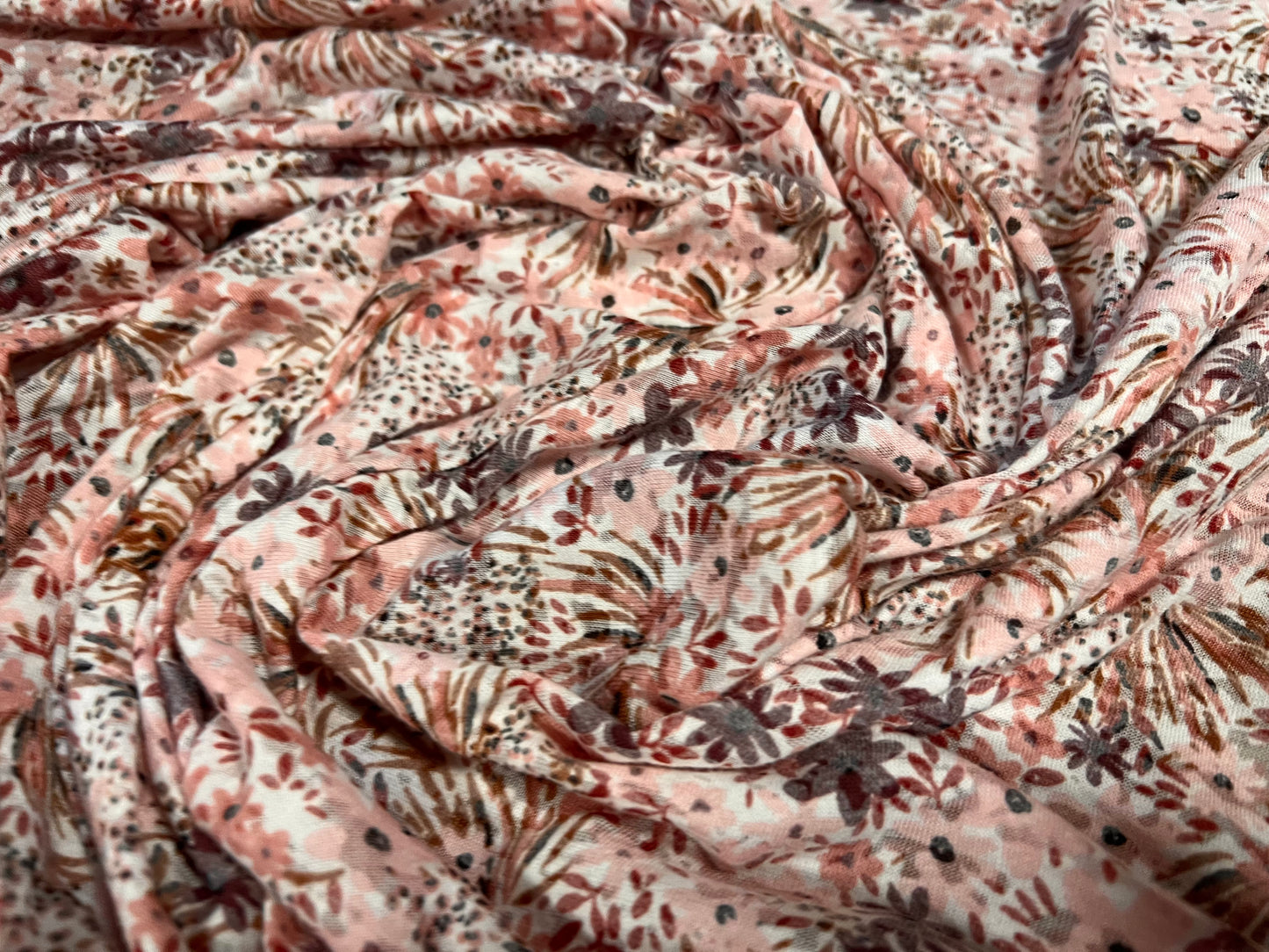 Lady K lightweight burnout single jersey fabric, per metre - ditsy flower print - pink & mauve
