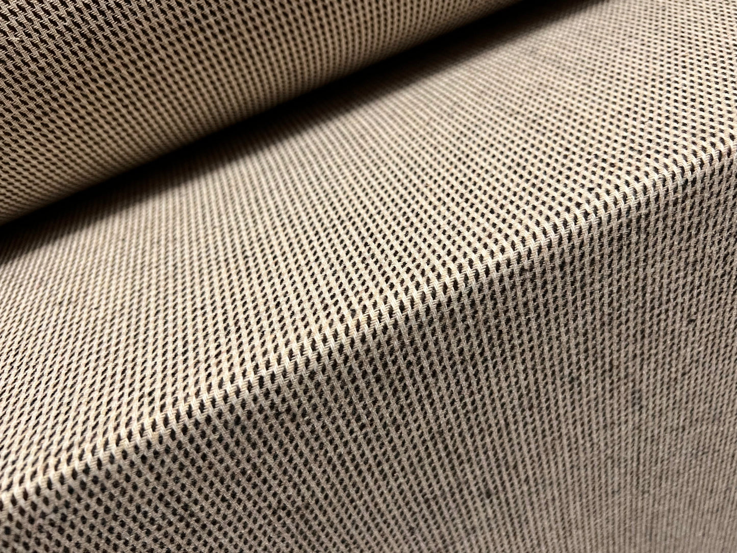 Wool blend jacquard woven fabric, per metre - geometric slub design - cream & brown