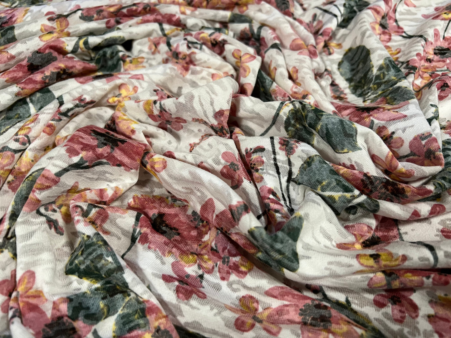 Lady K lightweight burnout single jersey fabric, per metre - camouflage pink flower print