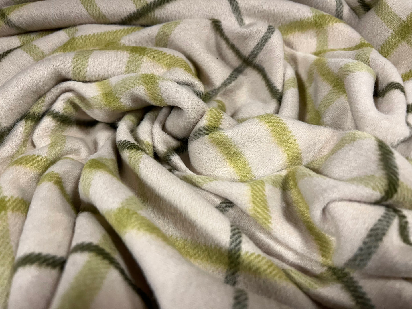 Wool flannel mouflon brushed woven fabric, per metre - check plaid - grey & orange