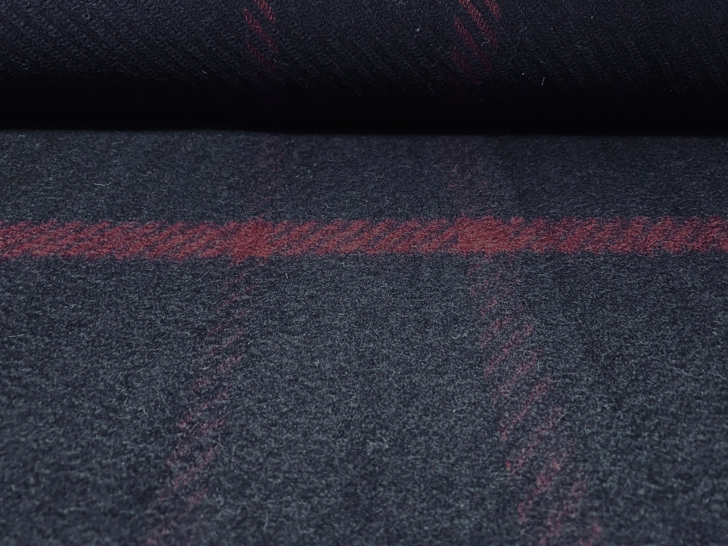 Wool mouflon flannel fabric, per metre - jumbo check - navy & wine