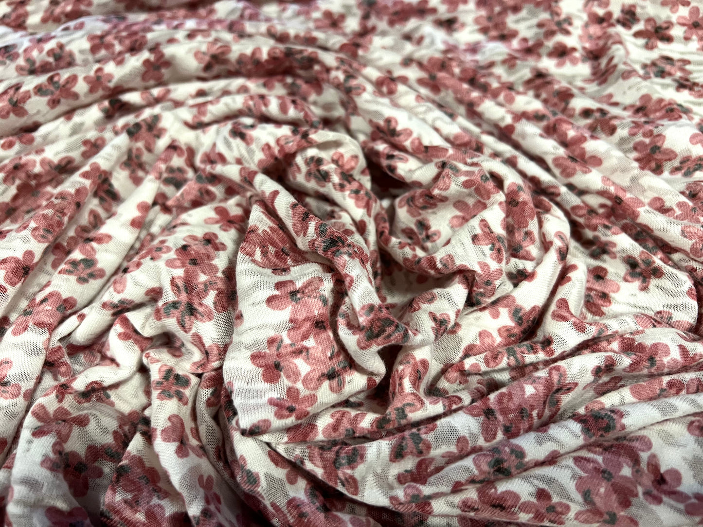 Lady K lightweight burnout single jersey fabric, per metre - ditsy flower print - pink & white
