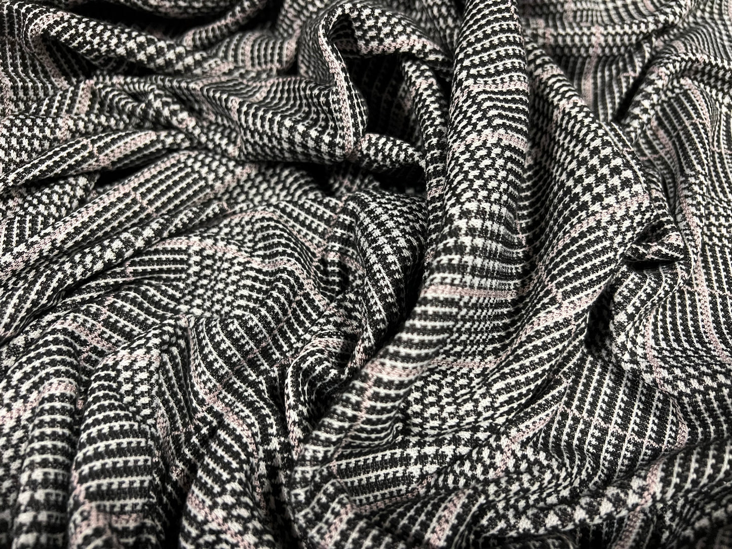 Double jersey knitwear fabric, per metre - dogtooth check print - grey & pink