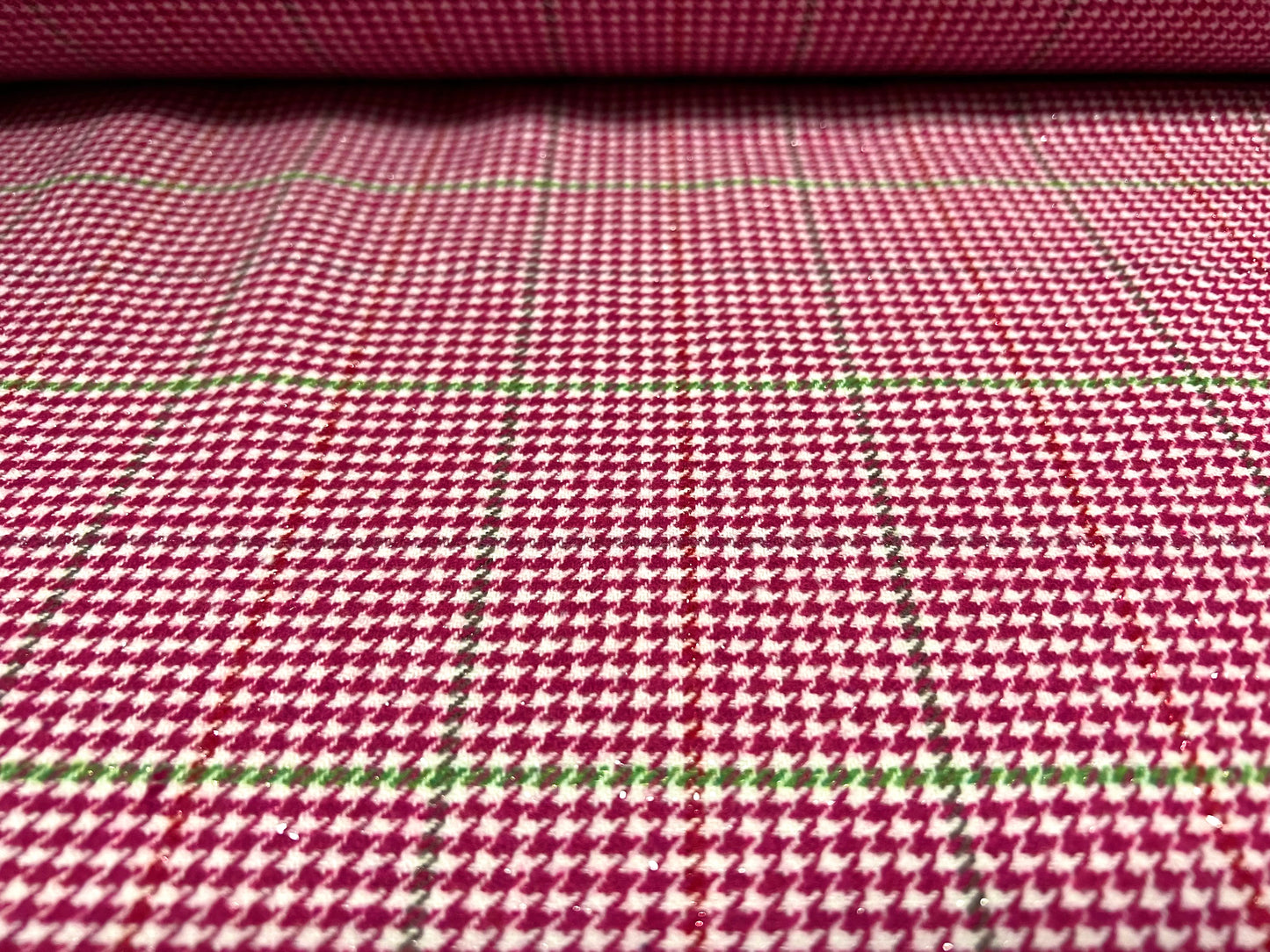 Wool flannel mouflon brushed woven fabric, per metre - check - pink with lurex sparkle