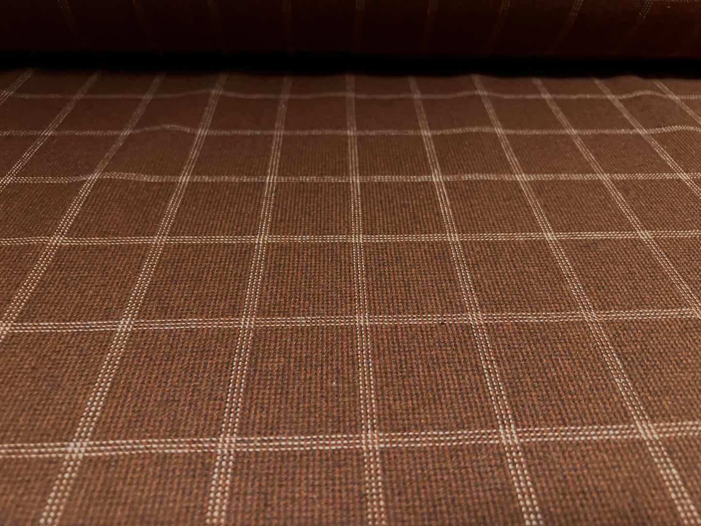 Wool blend tweed woven suit jacket fabric, per metre - matrix check jacquard - chestnut brown