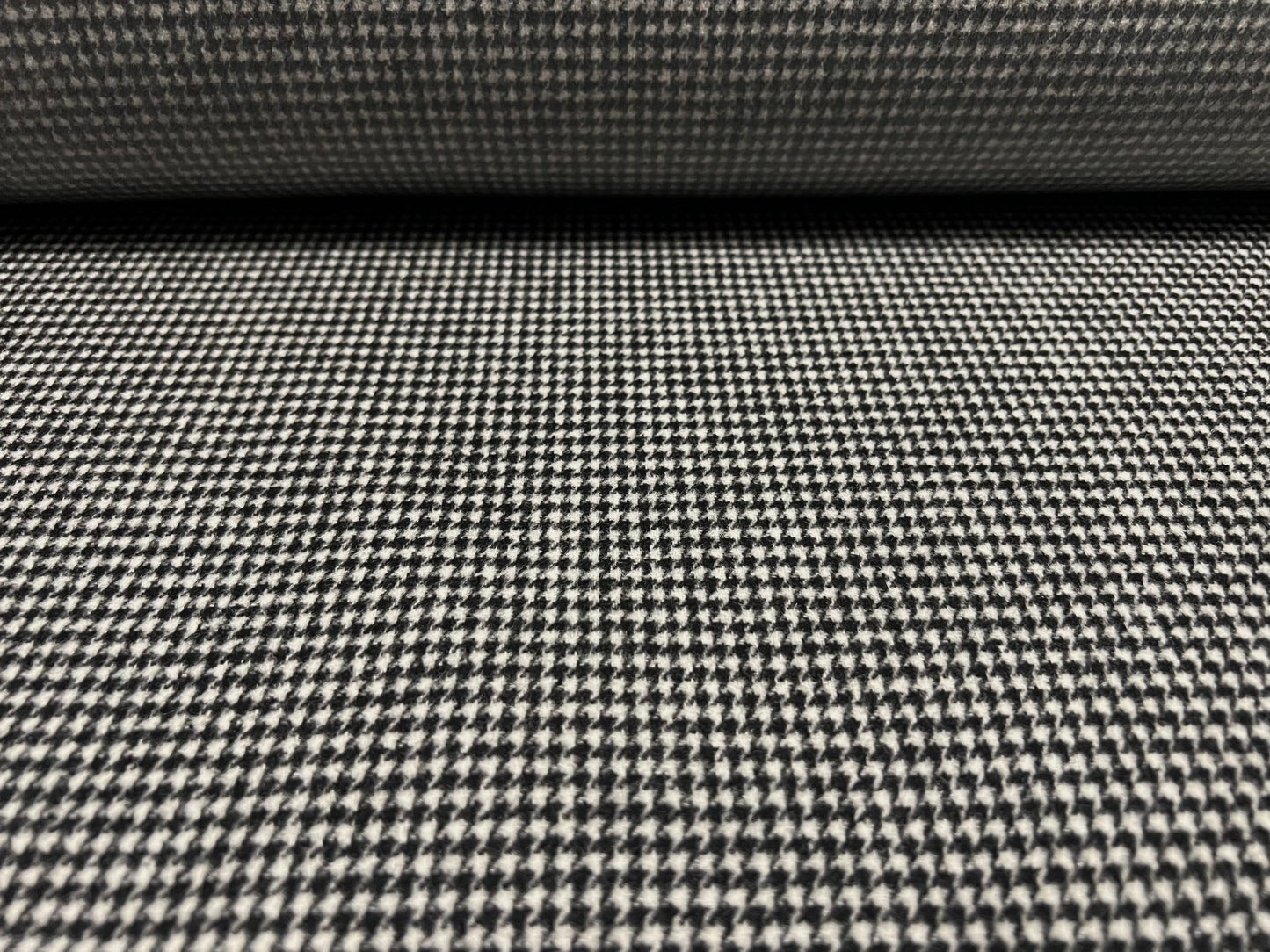 Plastic backed Wool mouflon flannel fabric, per metre - puppytooth check - black & white