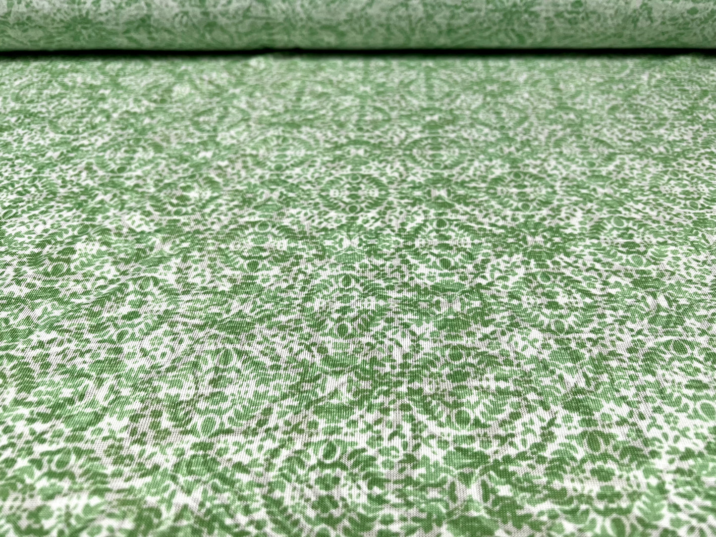 Lady K lightweight burnout single jersey fabric, per metre - mosaic tile print - green & white