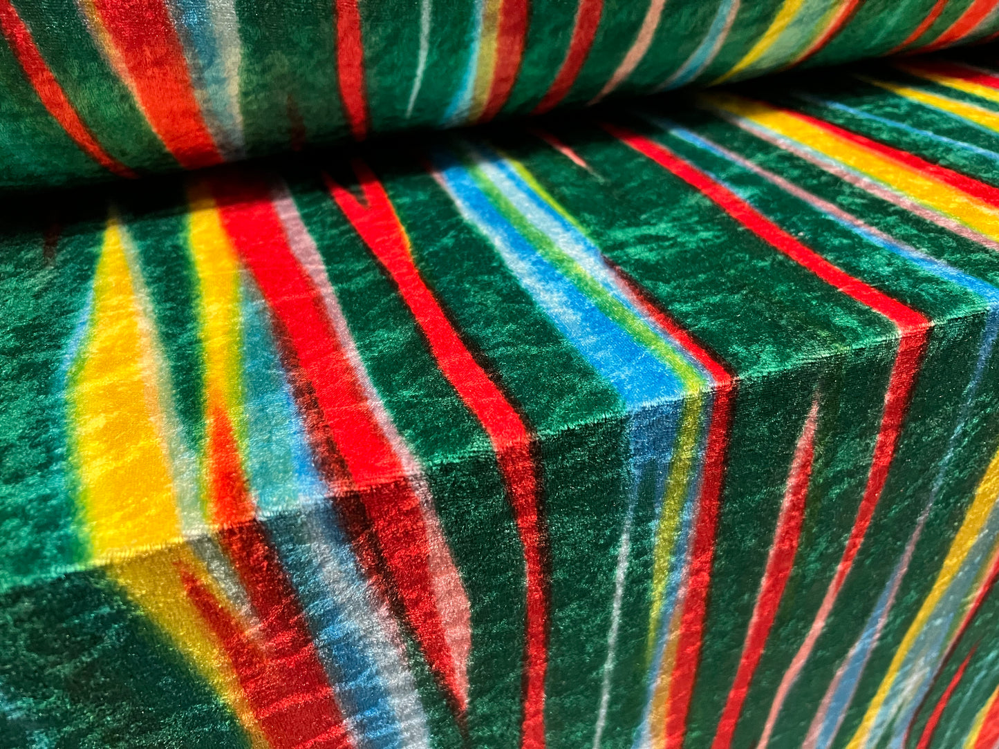 Velour dress fabric, per metre - distressed rainbow stripe print