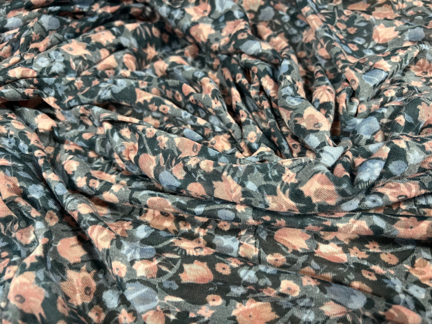 Lady K lightweight burnout single jersey fabric, per metre - ditsy floral print - pale blue & pink