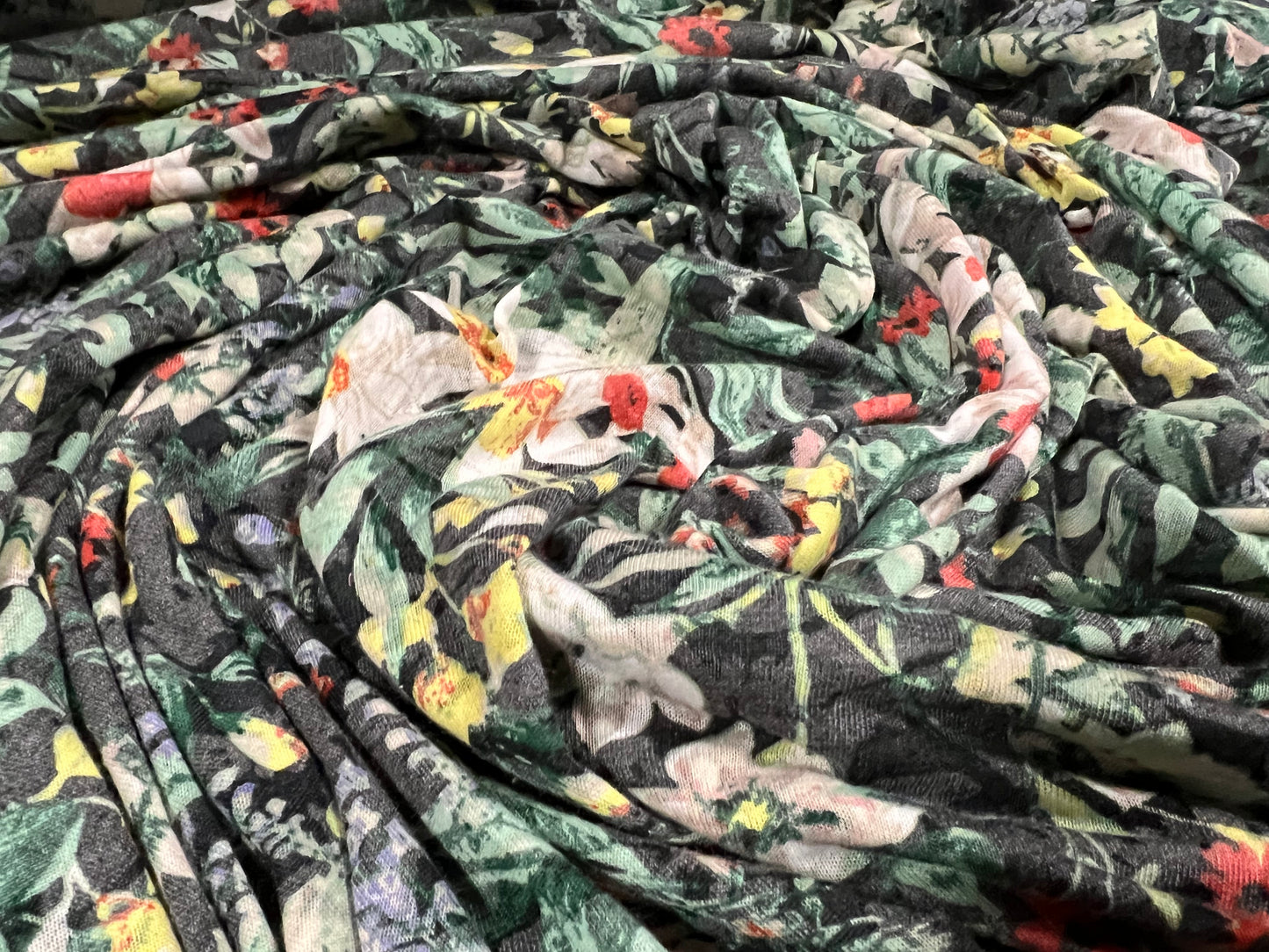 Lady K lightweight burnout single jersey fabric, per metre - floral print - grey