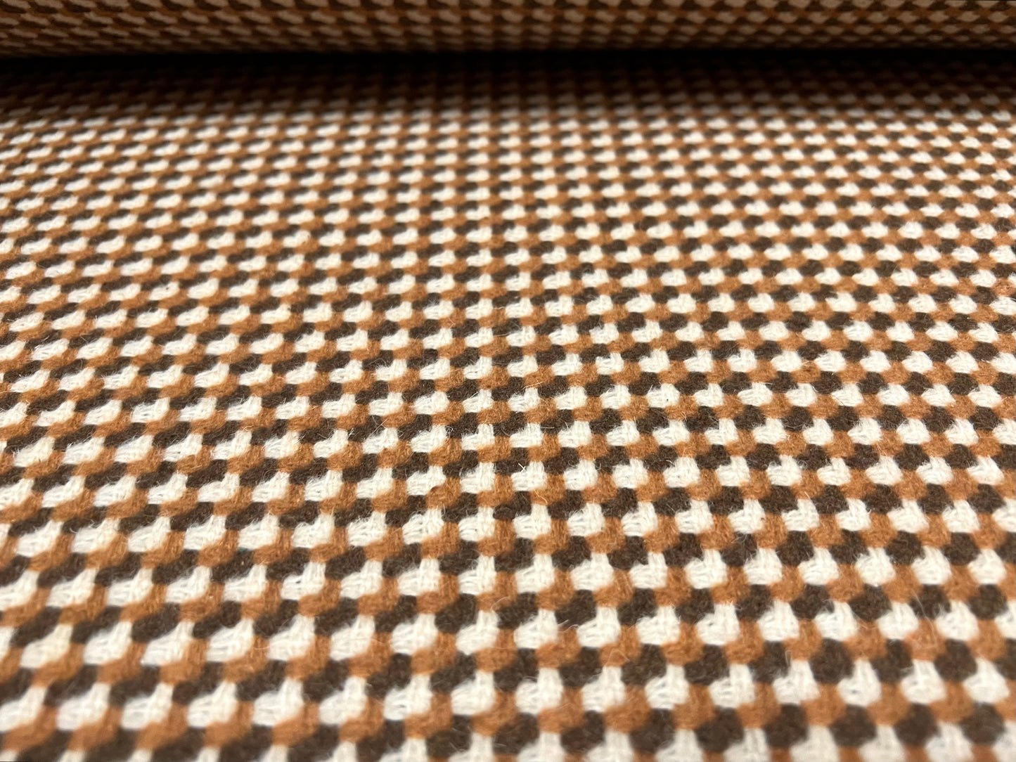 Wool blend bouclé jacquard fabric, per metre - geometric design - caramel & cream