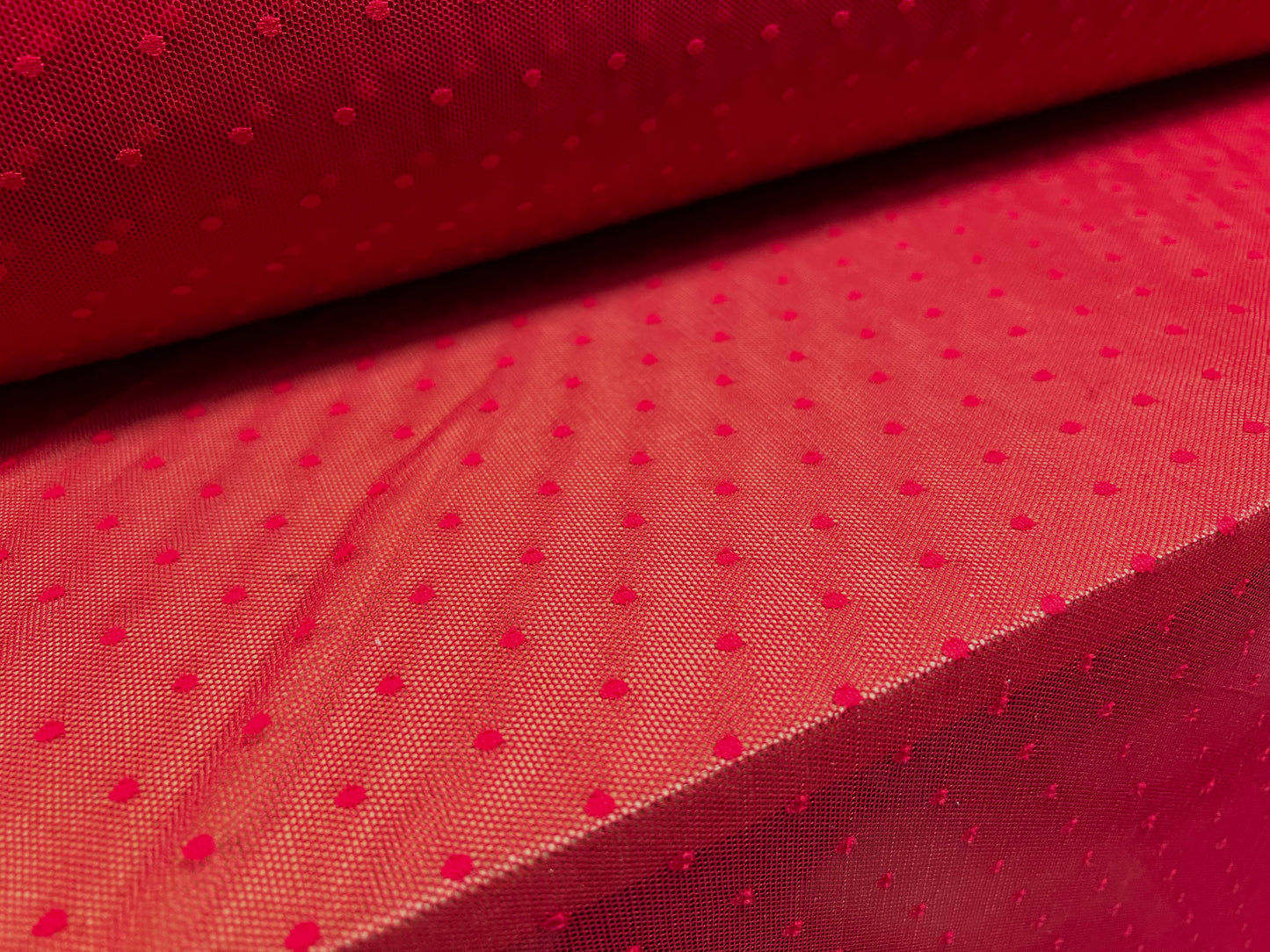 Power mesh net stretch spandex fabric, per metre - Dobby spot jacquard - red