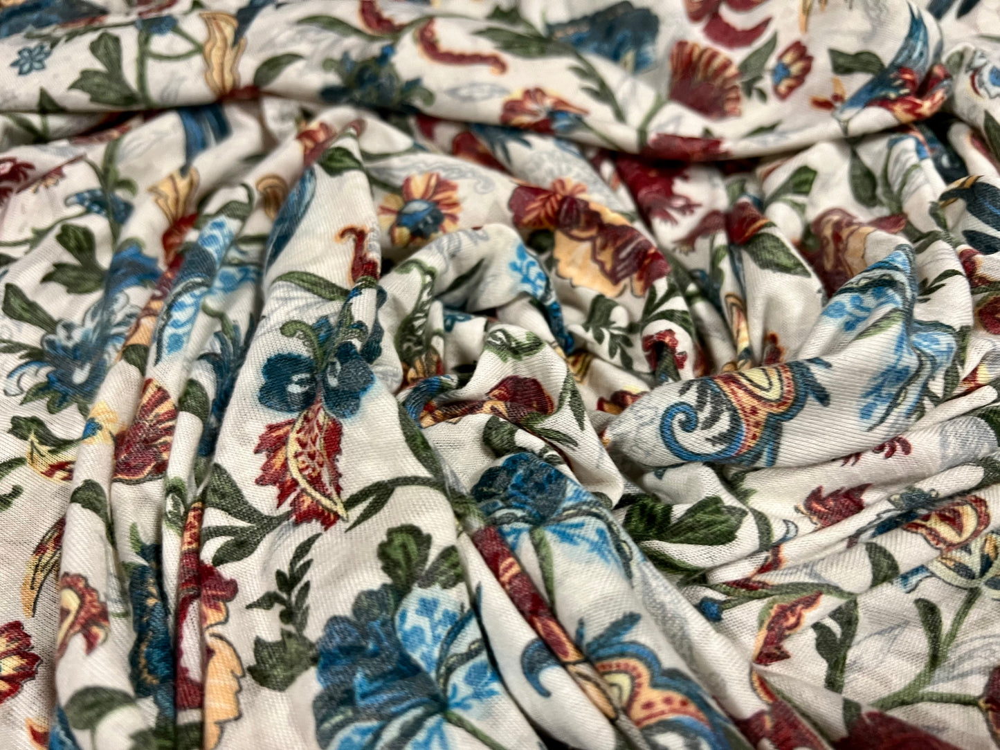 Lady K lightweight burnout single jersey fabric, per metre - tropical birds & flowers print