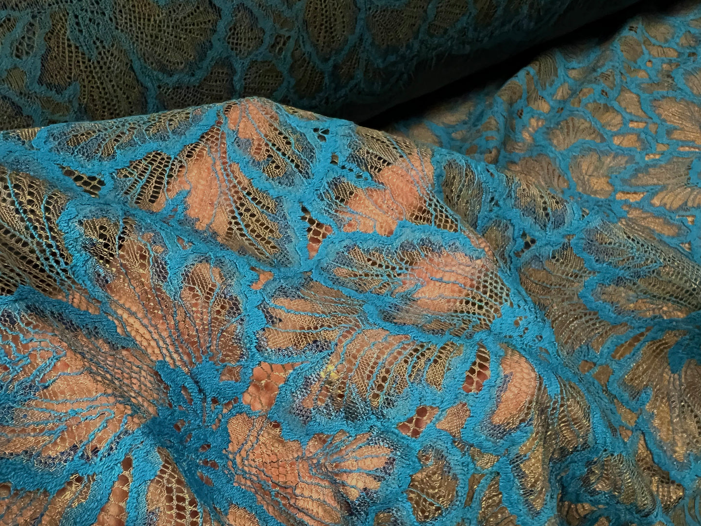 Embroidered lace fabric panel - 1.6 metre length, sold by the panel - blue