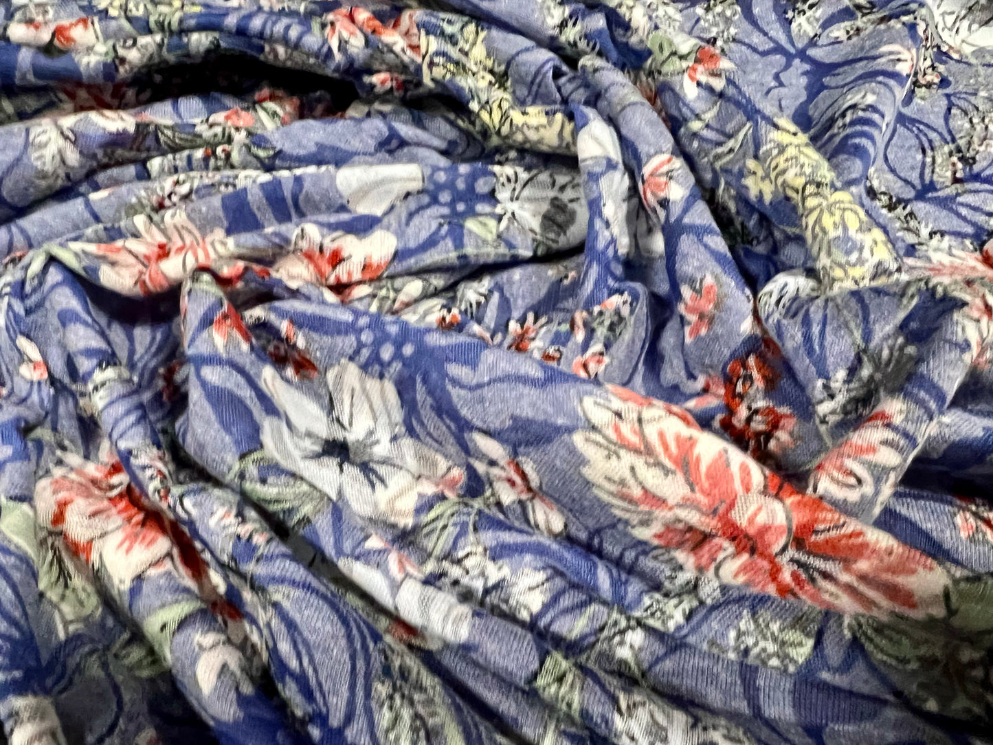 Lady K lightweight burnout single jersey fabric, per metre - floral print - lavender