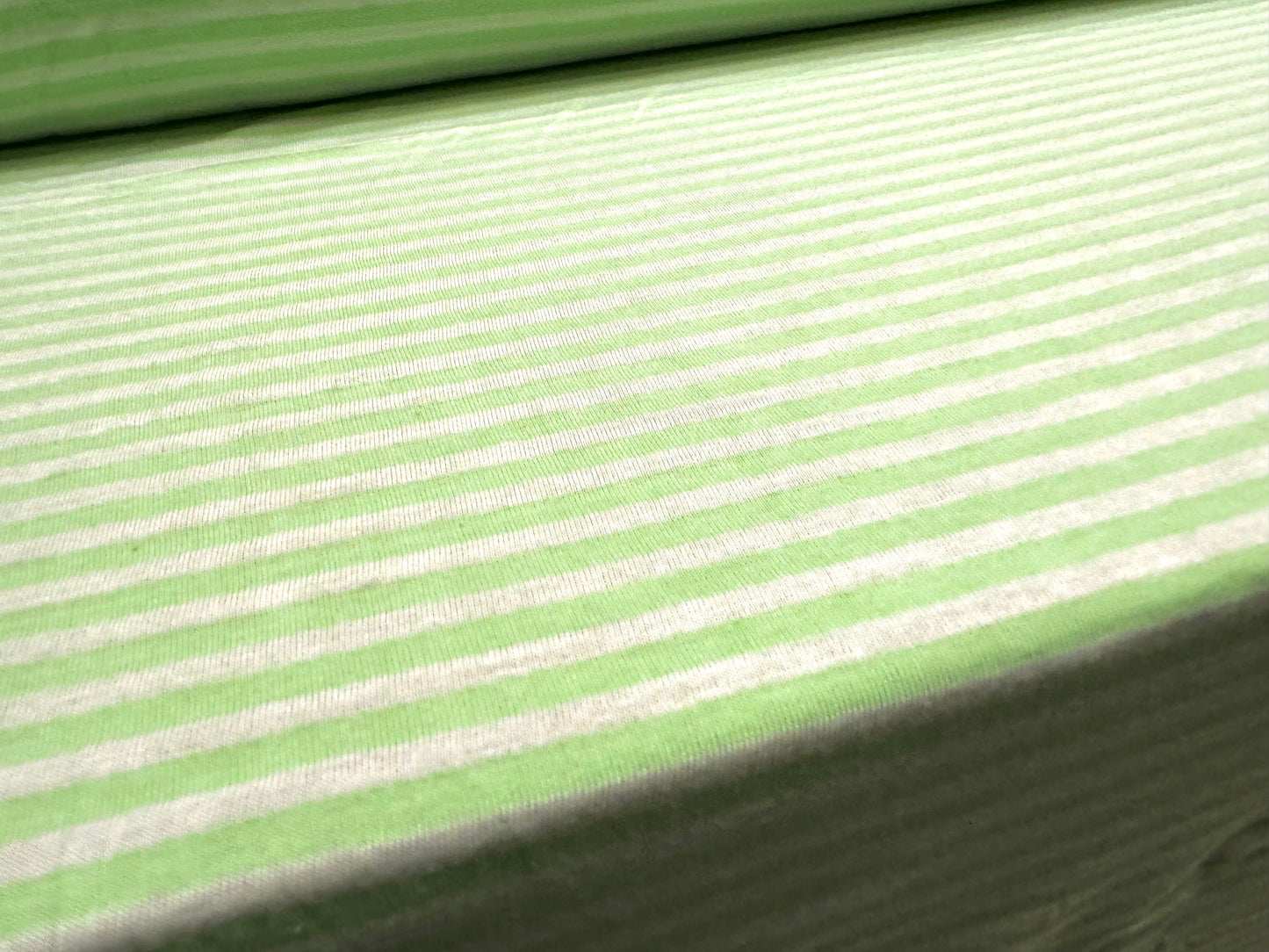 Viscose spandex stretch single jersey fabric, per metre - Breton stripe - mint green & white