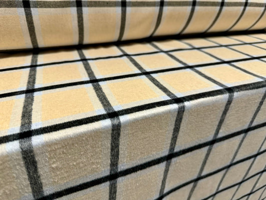 Wool flannel coat jacket fabric, per metre - lumberjack check - cream grey & sky blue