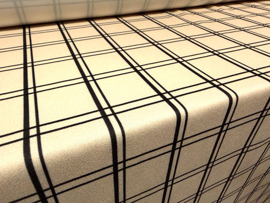 Scuba crepe stretch double jersey fabric, per metre - matrix check print - cream
