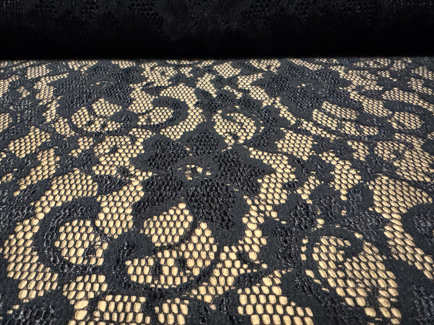 Stretch spandex lace fabric, per metre - floral - black