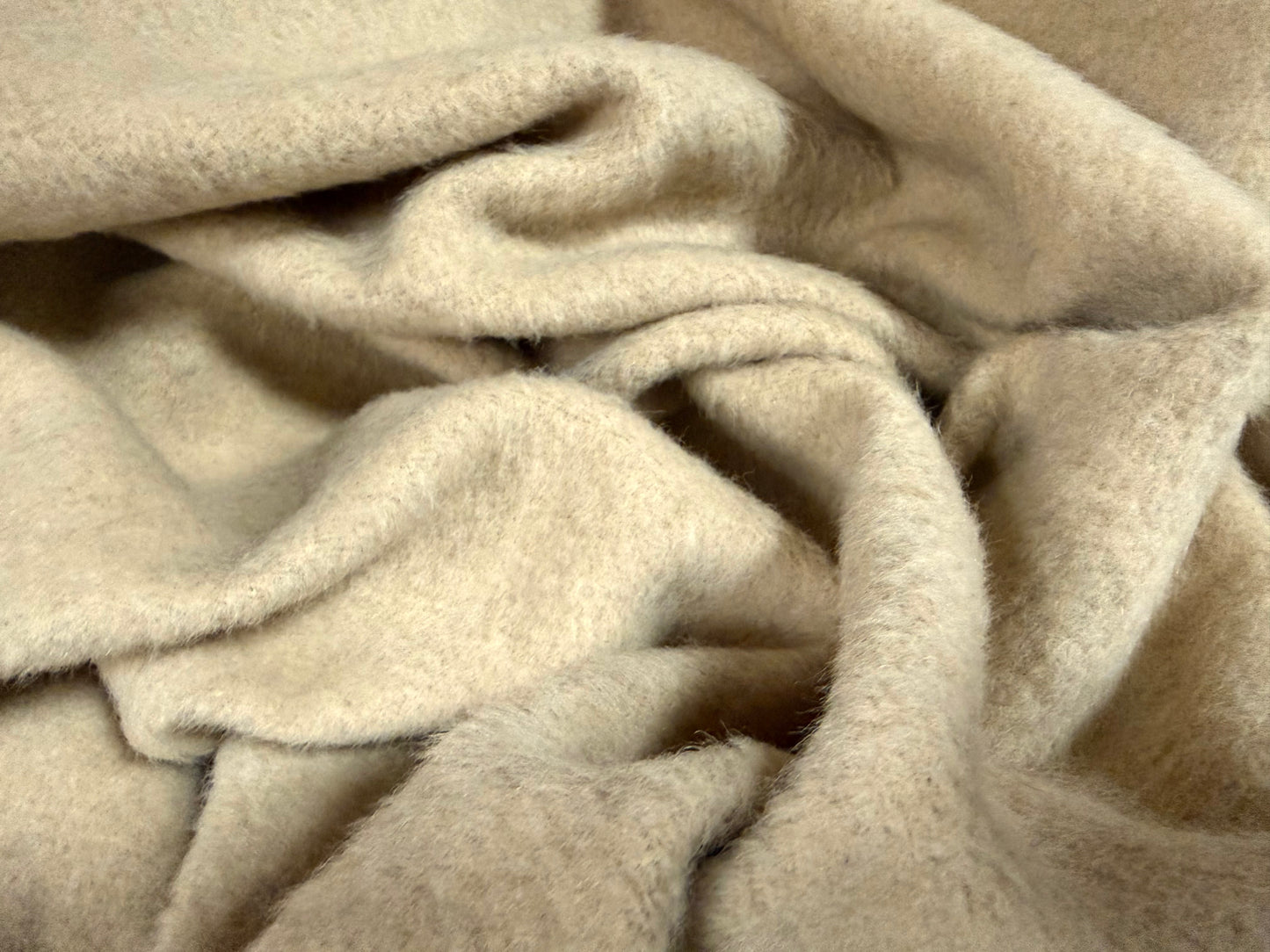 Heavyweight wool flannel fabric, per metre - plain - beige