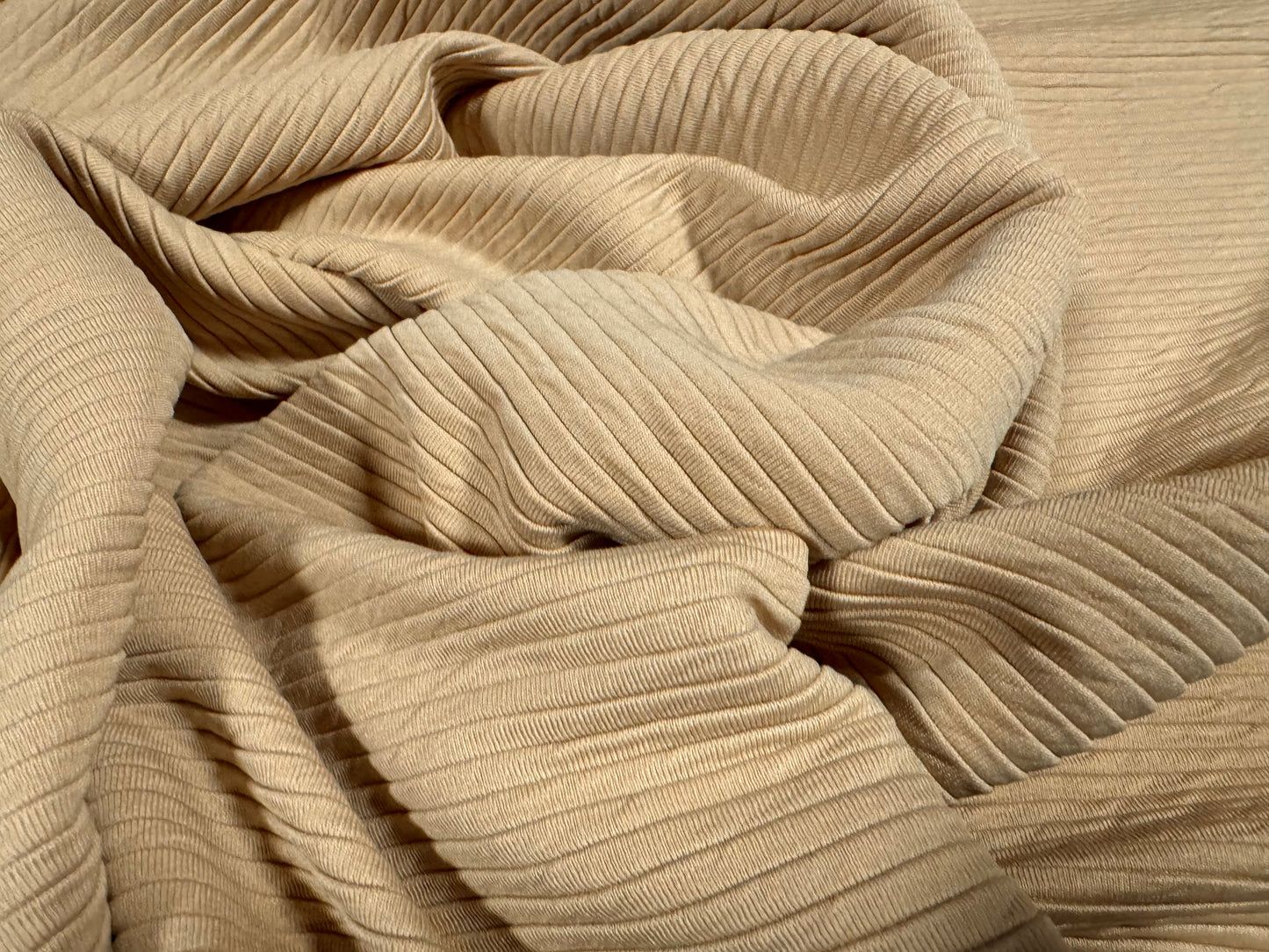 Stretch double jersey rib fabric, per metre - plain - beige