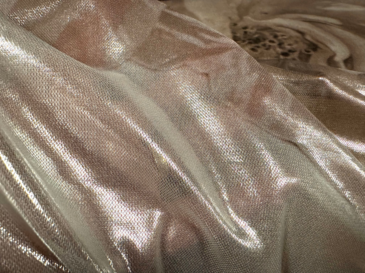 Power mesh net stretch spandex fabric, per metre - jumbo floral print - silver & dusky pink