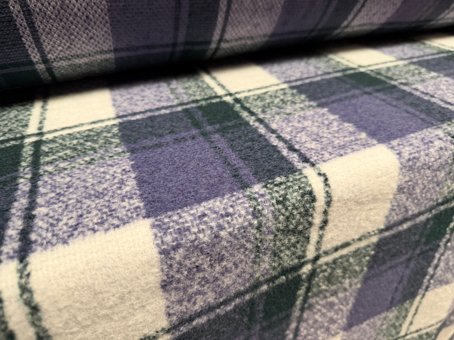 Heavyweight wool bouclé fabric, per metre - tartan check - lavender & emerald