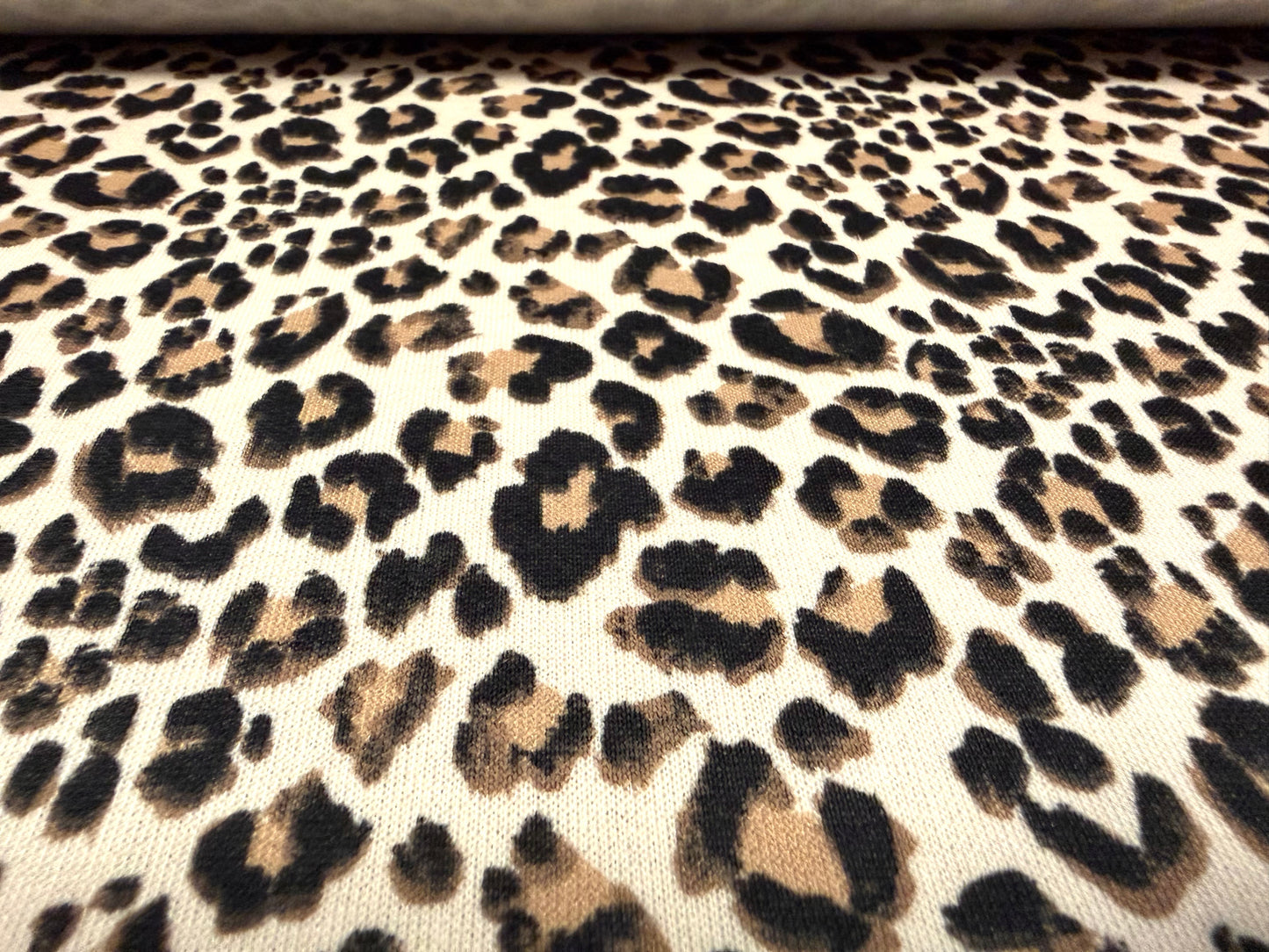 French Terry loopback sweatshirt jersey fabric, per metre - leopard print - cream & beige