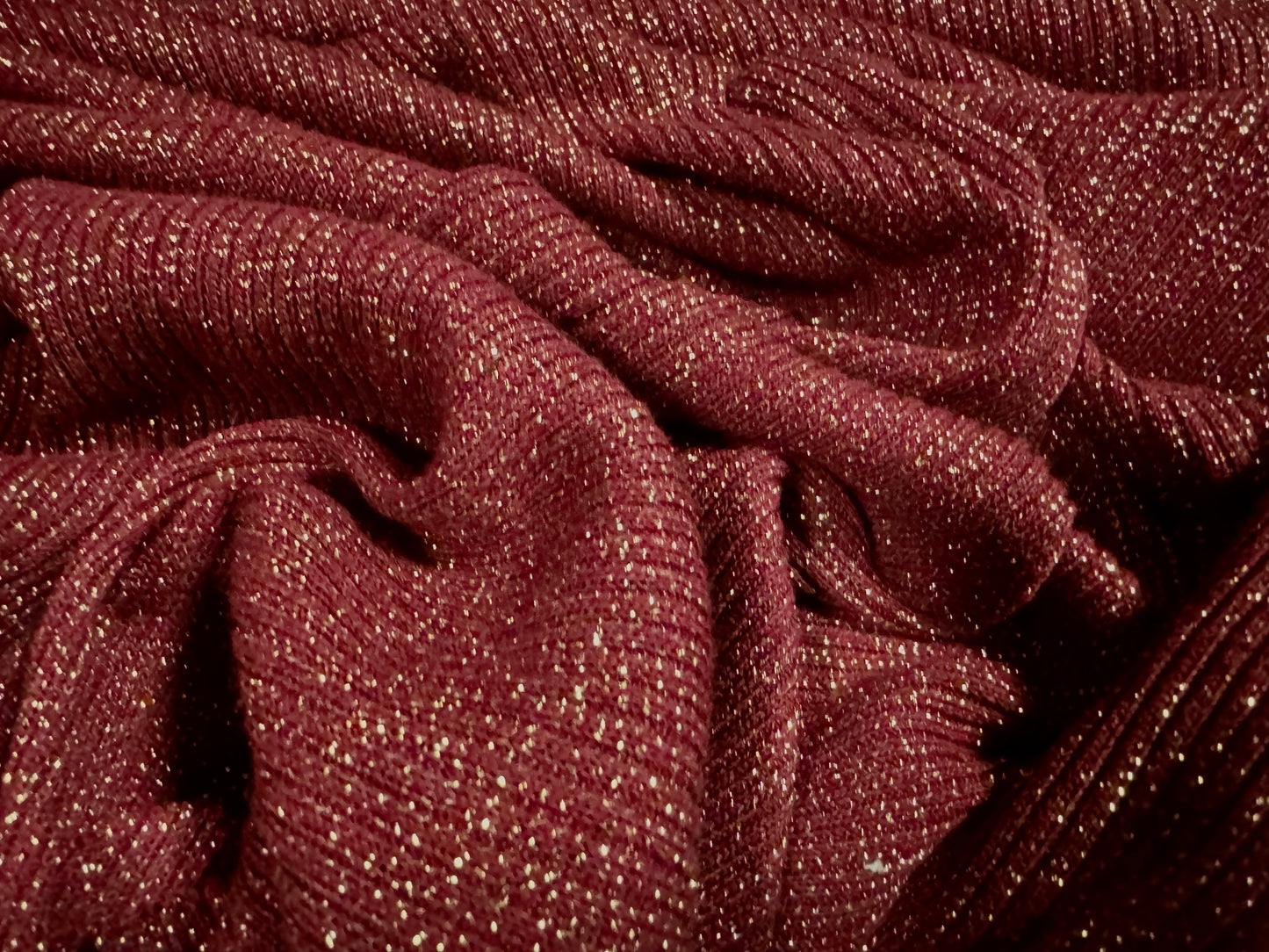 Metallic ribbed knitwear jersey fabric, per metre - wine & gold lurex