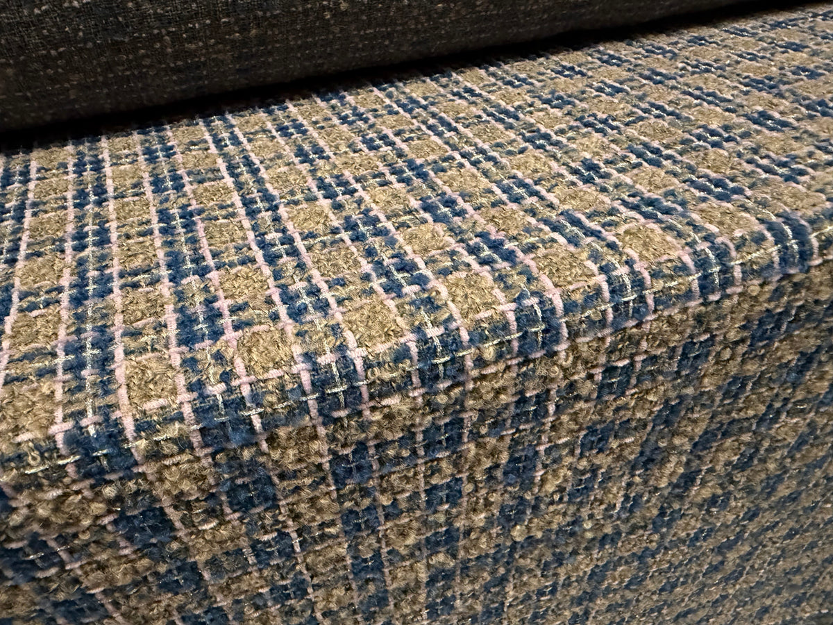 Metallic wool bouclé fabric, per metre - check - taupe pink & blue
