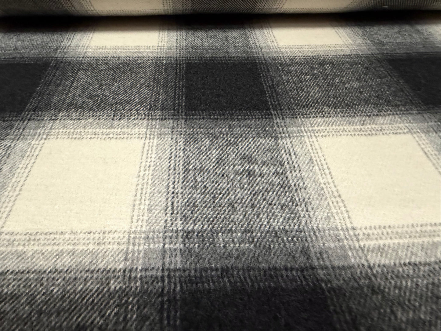Wool flannel fabric, per metre - plaid check - shades of grey