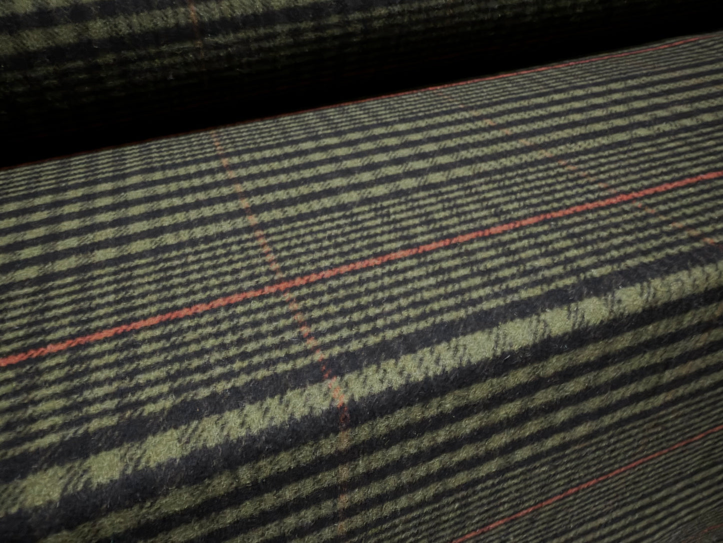 Heavyweight wool flannel coat jacket fabric, per metre - tartan check - dark olive green