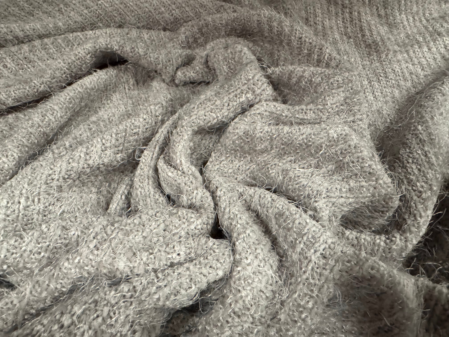 Faux mohair couture knitwear fabric, per metre - plain - light grey