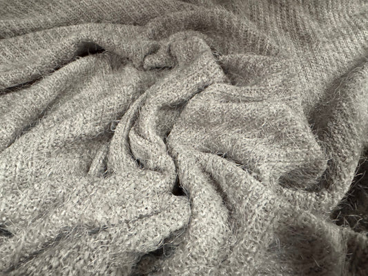 Faux mohair couture knitwear fabric, per metre - plain - light grey