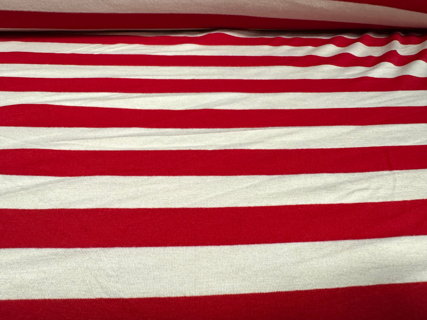 Viscose spandex stretch single jersey fabric, per metre - stripe - red & ivory