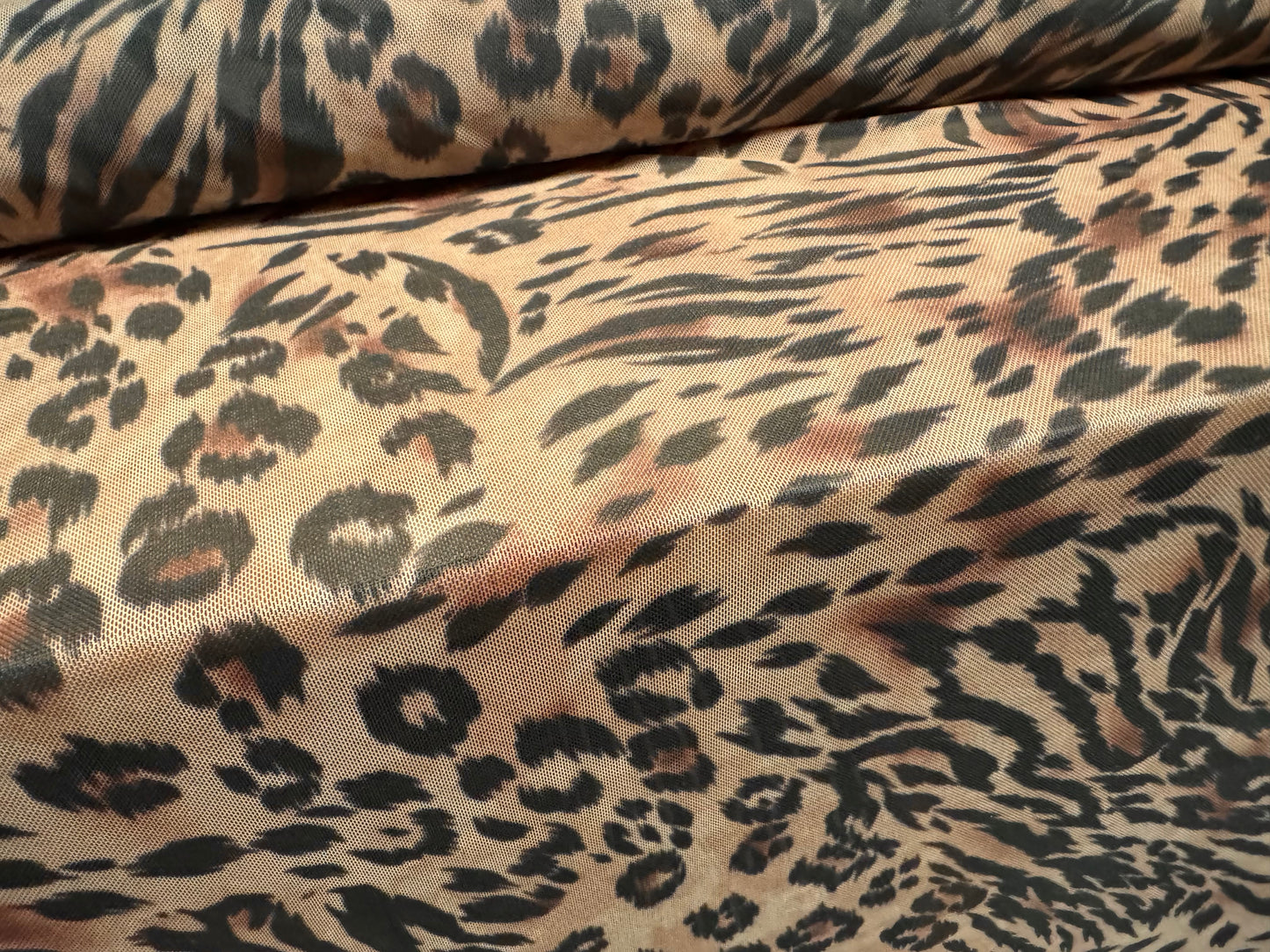 Power mesh net stretch spandex fabric, per metre - leopard & zebra animal print - nude