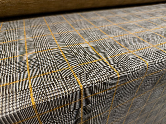 Double jersey fashion fabric, per metre - check jacquard - grey & mustard