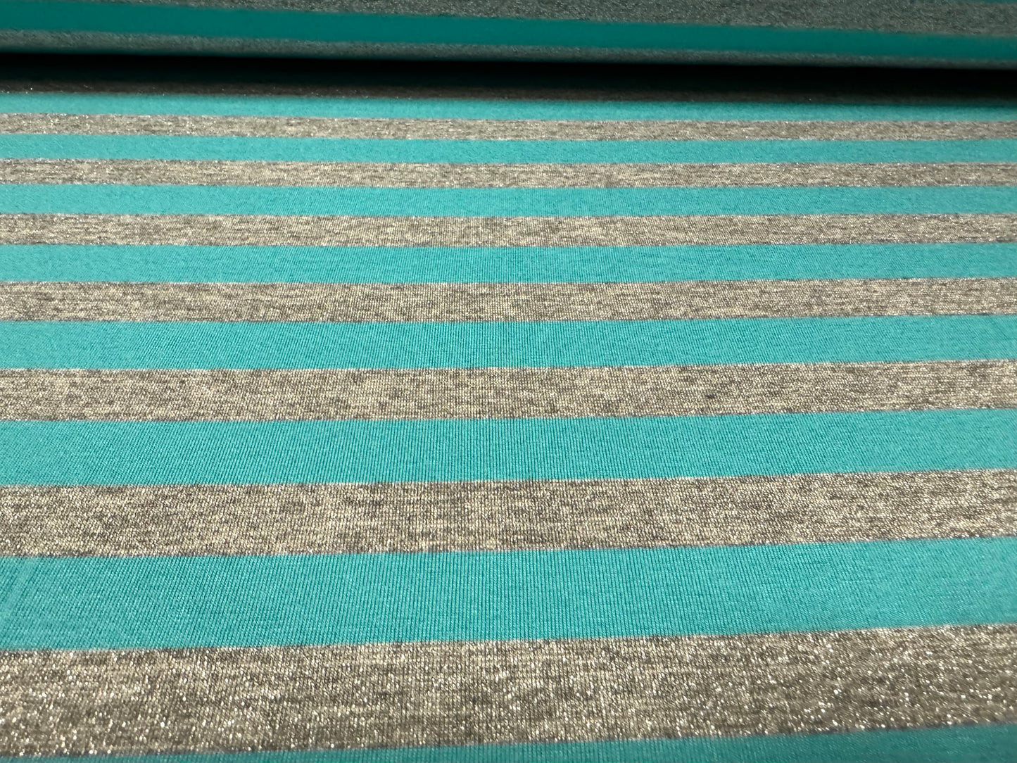 Metallic stretch viscose spandex jersey fabric, per metre - stripe - turquoise & silver lurex