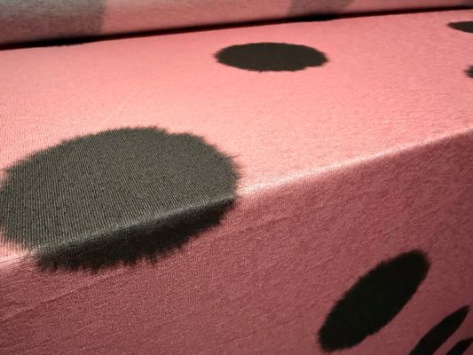 Thick & thin stretch spandex single jersey fashion fabric, per metre - ink blot print - dusky pink