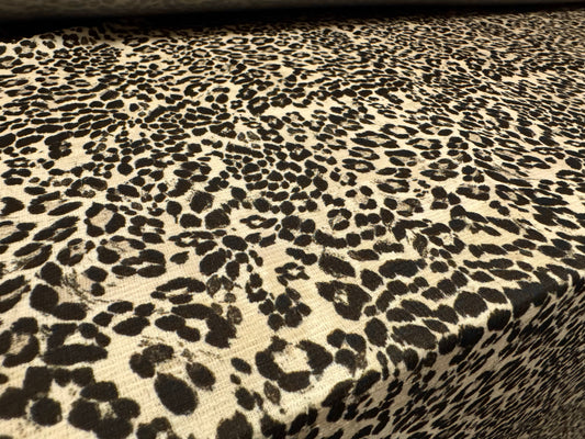 Strawcloth stretch spandex double jersey fabric, per metre - cheetah print - cream