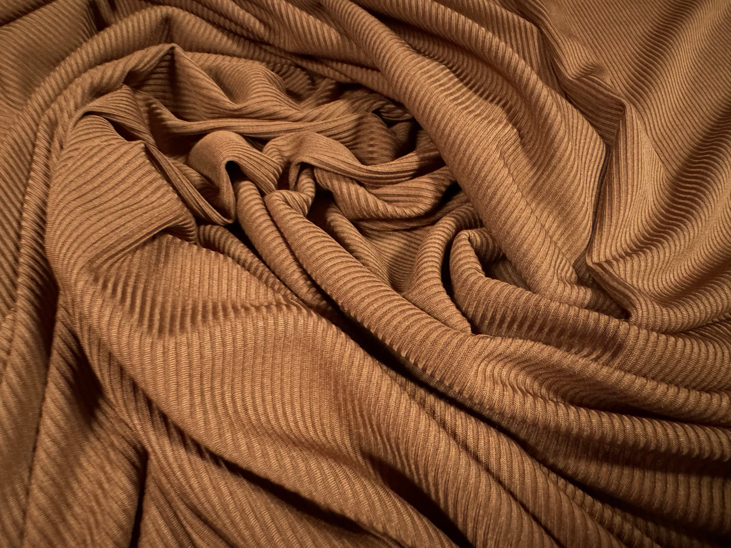 Fine ribbed spandex stretch jersey fabric, per metre - plain - hazelnut brown