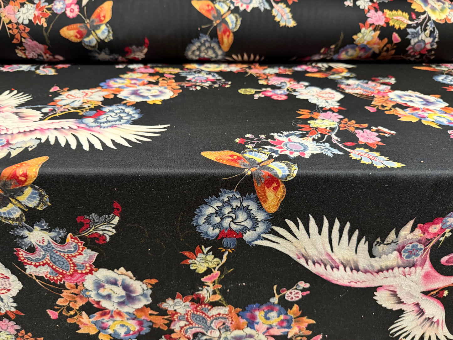 Soft handle single jersey fabric, per metre - Chinoiserie print - black
