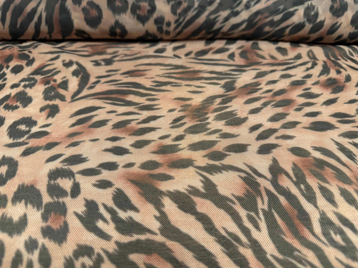 Power mesh net stretch spandex fabric, per metre - leopard & zebra animal print - nude