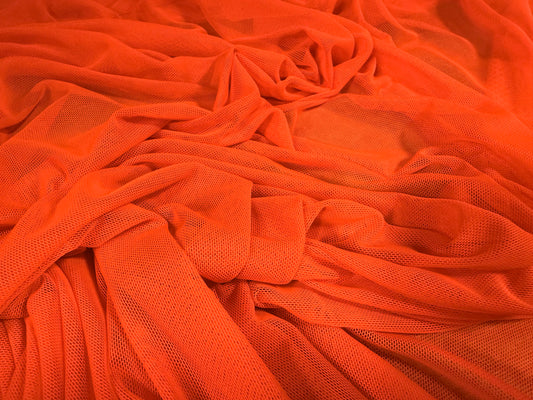 Power mesh net stretch spandex fabric, per metre - plain - fluorescent orange