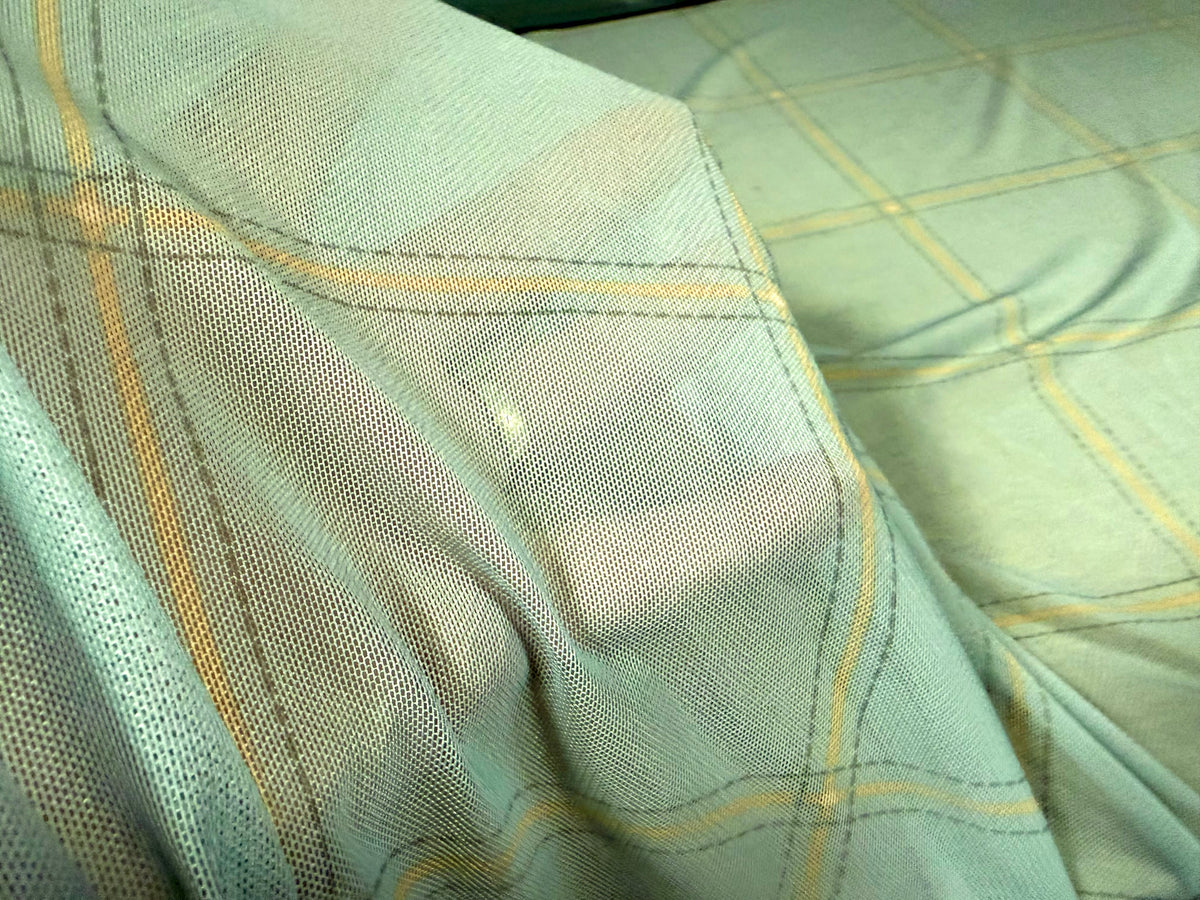 Power mesh net stretch spandex fabric, per metre - check print - mint green
