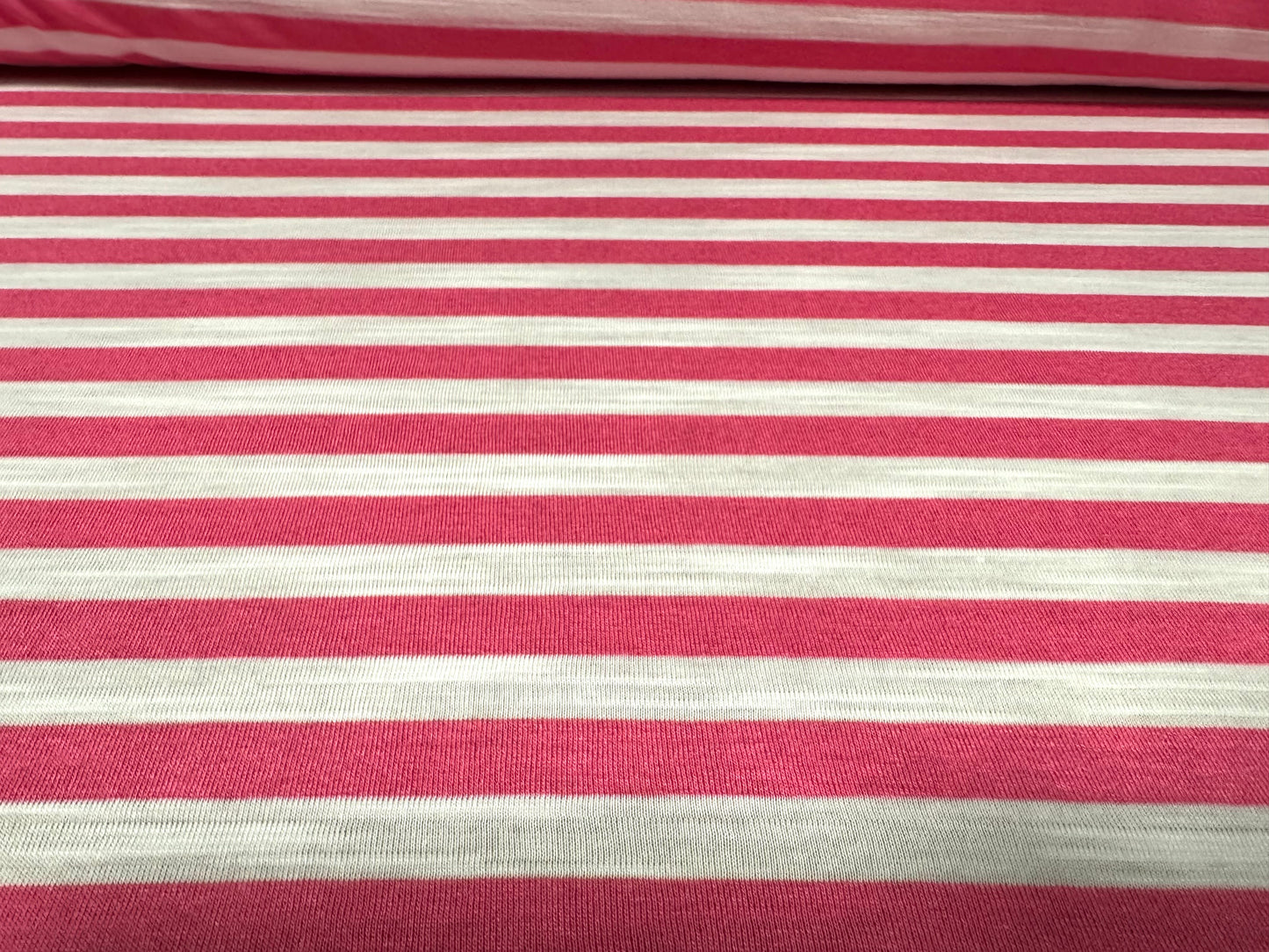 Soft handle single jersey fabric, per metre - stripe - pink & white