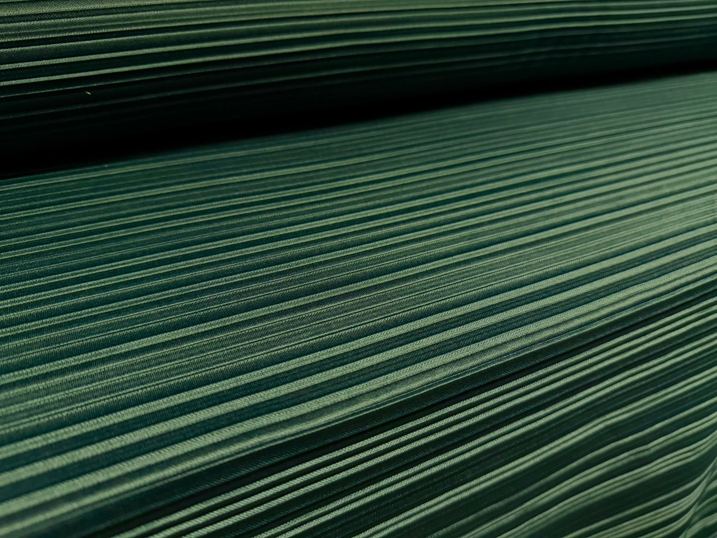 Plissé pleated stretch satin dress fabric, per metre - plain - bottle green